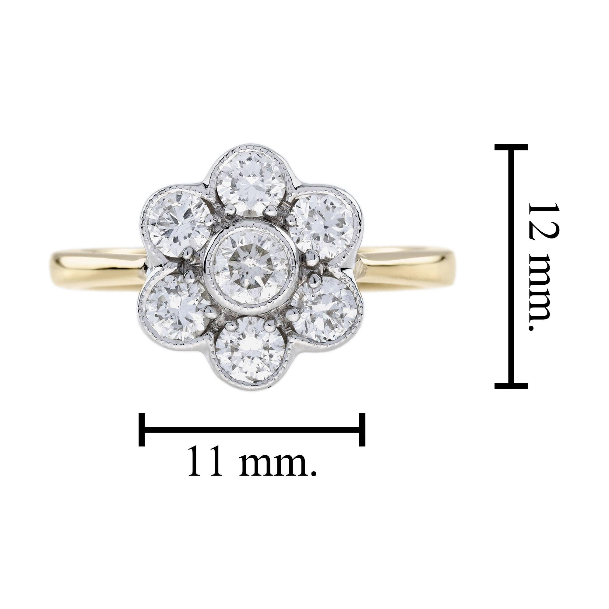 Diamond Daisy Edwardian Style Cluster Engagement Ring in 18K Two Tone Gold For Sale 1