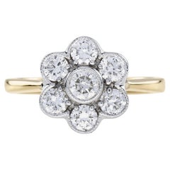 Diamond Daisy Edwardian Style Cluster Engagement Ring in 18K Two Tone Gold
