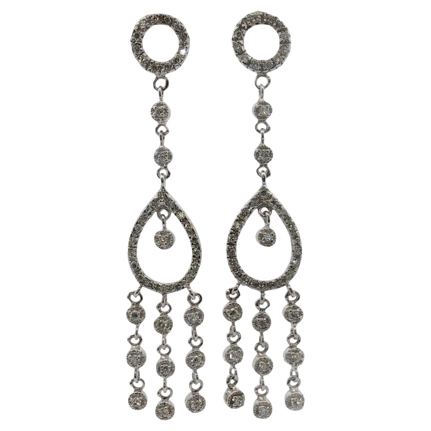 Diamond Dangle 14 Karat White Gold Modern Drop Earrings For Sale