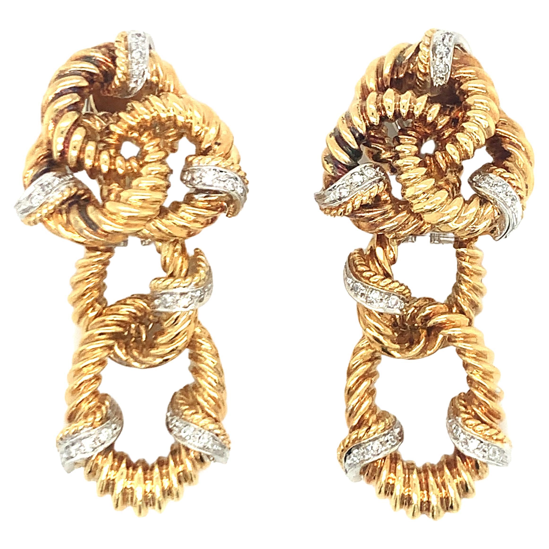 Diamond Dangle 18K Gold Earrings For Sale