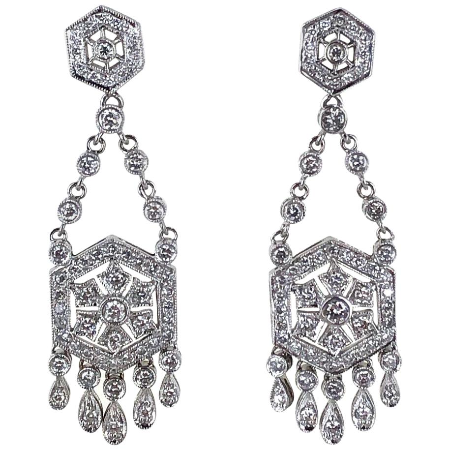 Diamond Dangle Chandelier 18 Karat White Gold Earrings