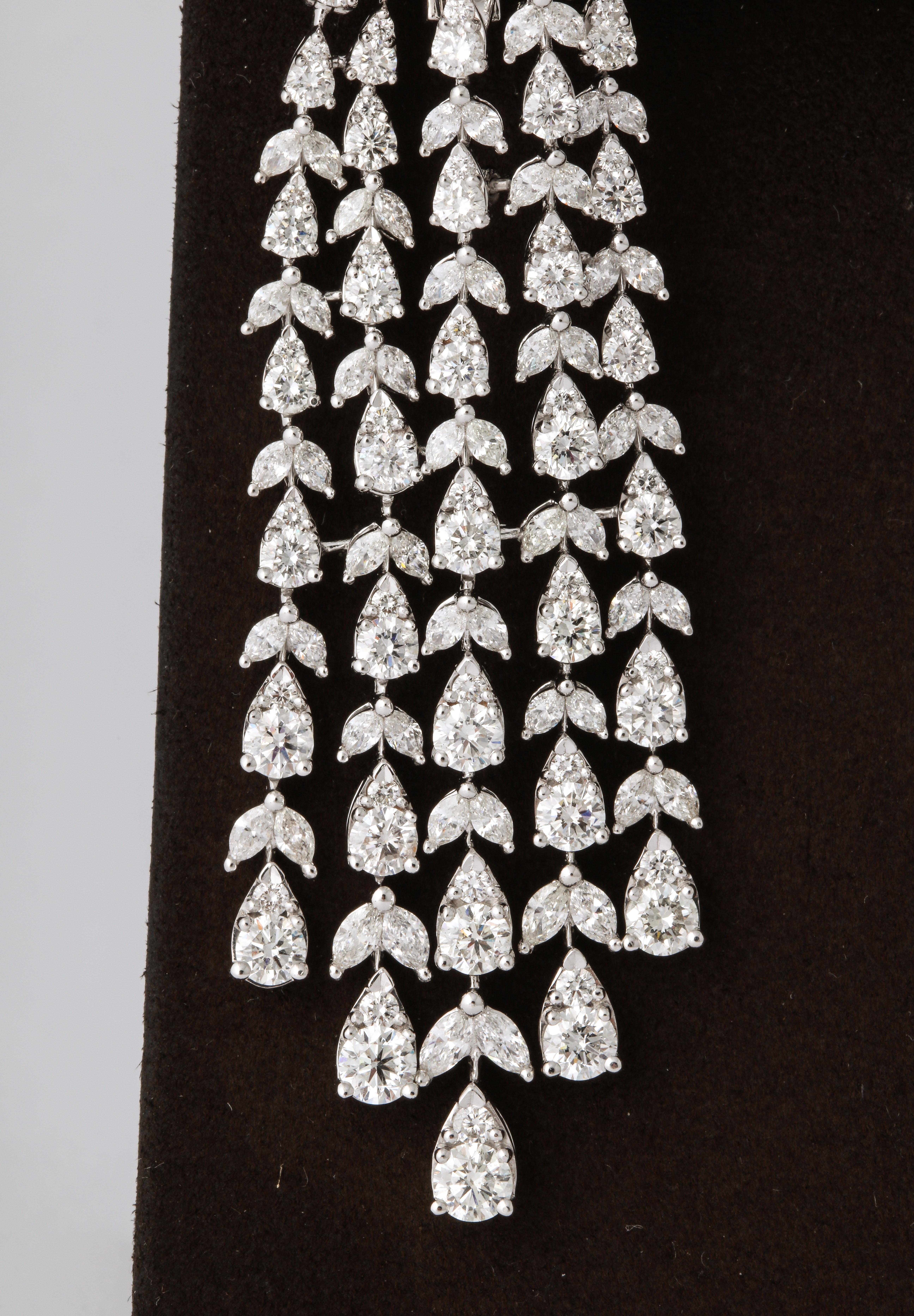 Round Cut Diamond Dangle Chandelier Front Back Earrings For Sale