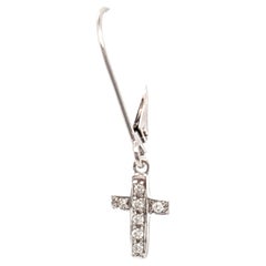 Diamond Dangle Cross Single Earring Mined .10ct Leverback 14K White Gold