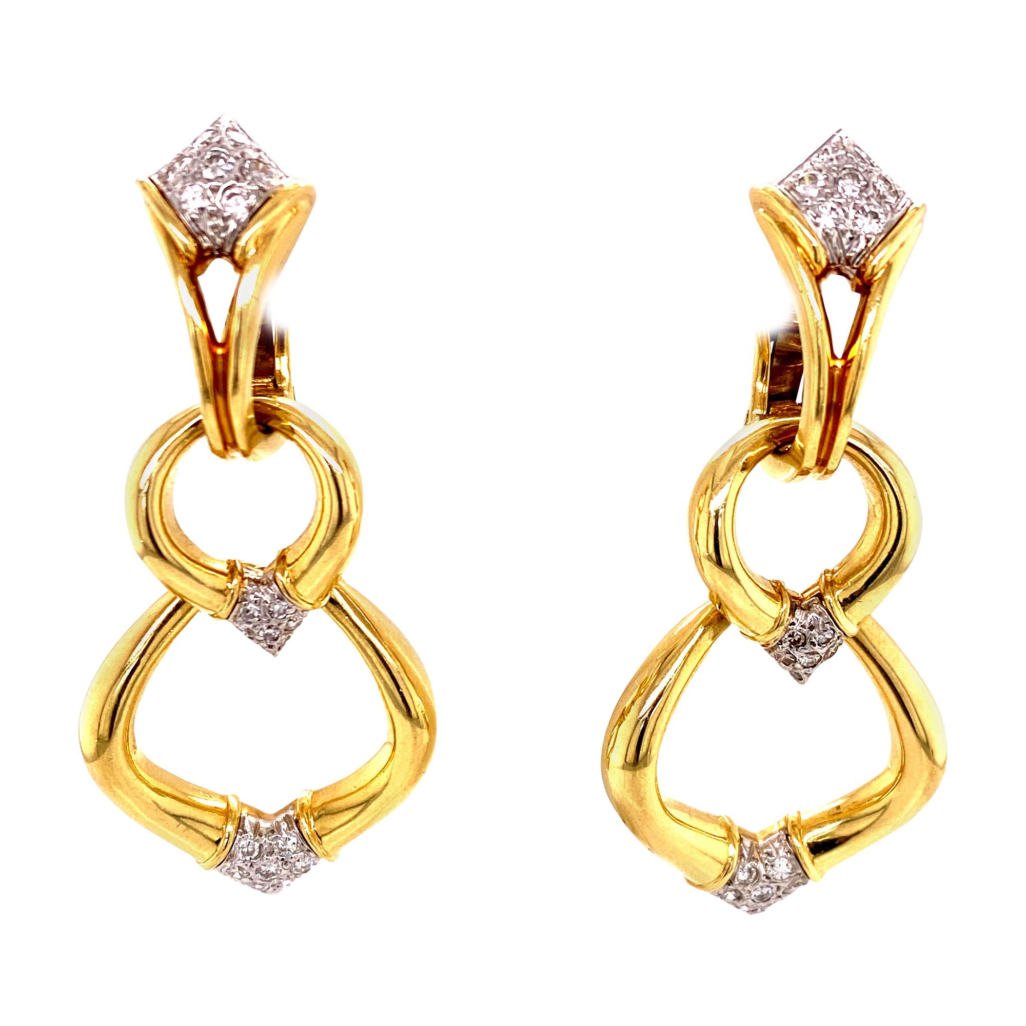 Diamond Dangle Detachable Drop Earrings 18 Karat Yellow Gold