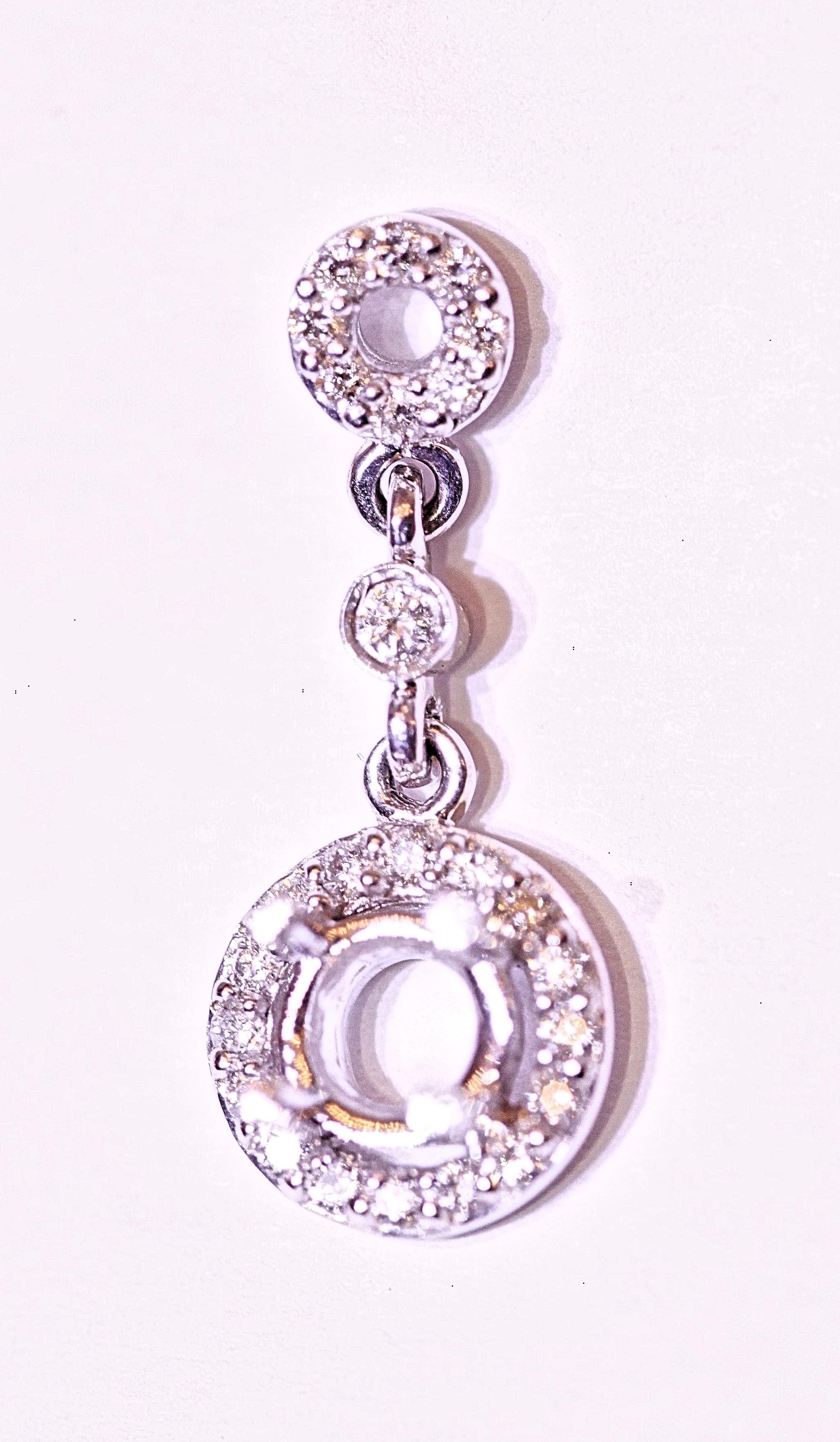 Contemporary Diamond Dangle Drop Earrings 14 Karat White Gold
