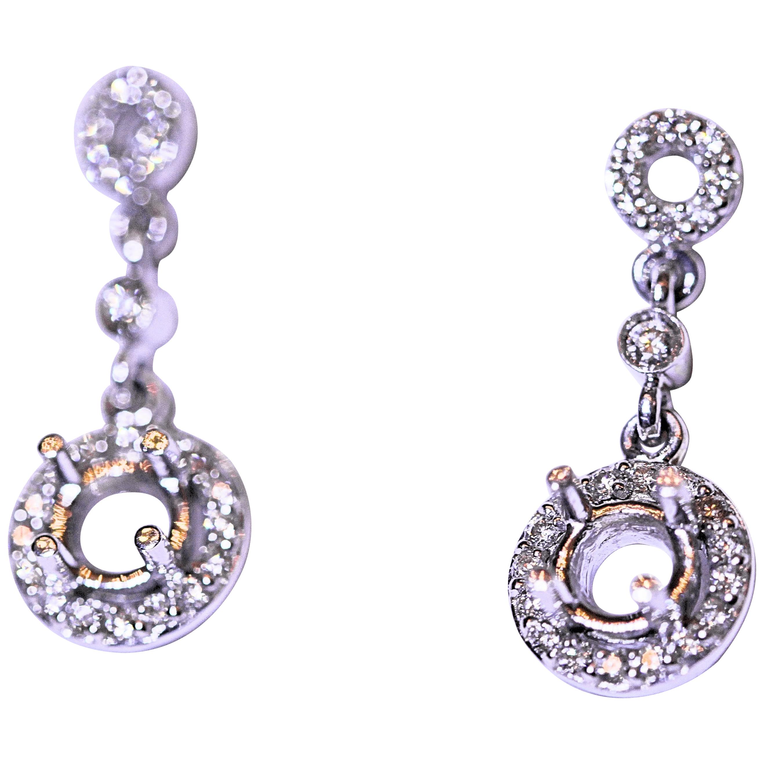 Diamond Dangle Drop Earrings 14 Karat White Gold