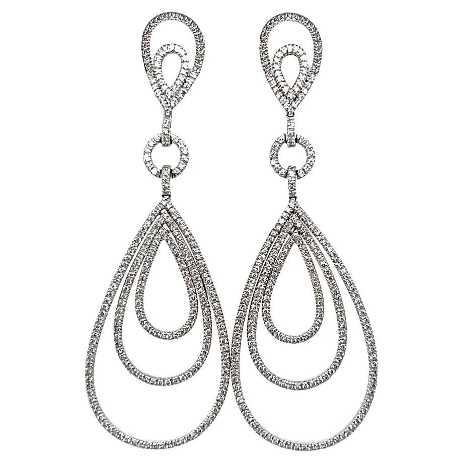Diamond Dangle Drop Earrings in 18K White Gold