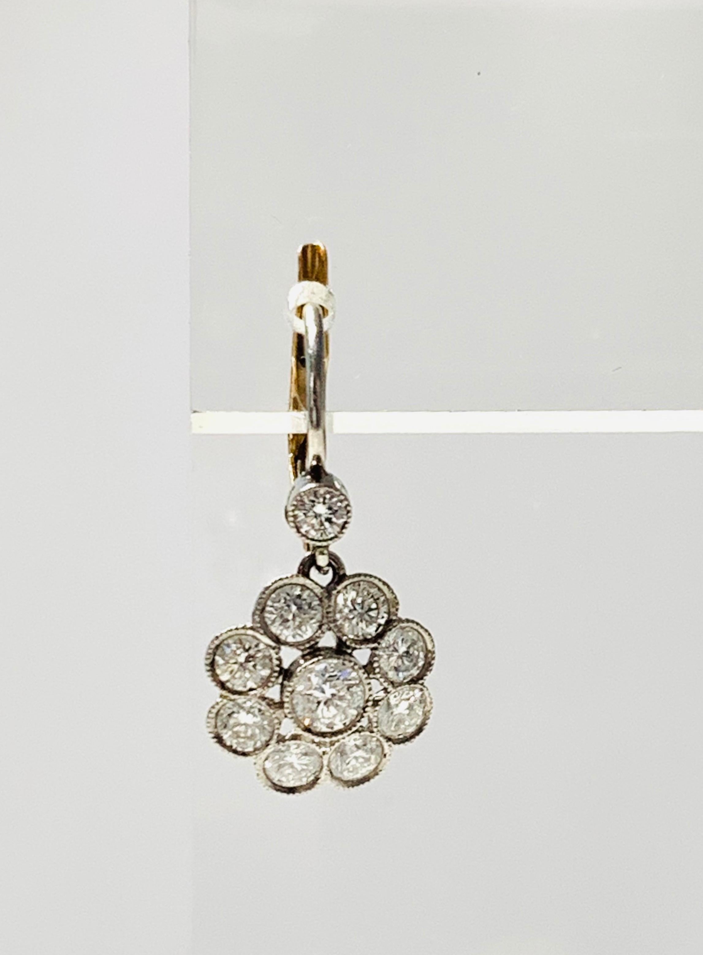 Round Cut Diamond Dangle Earring in Platinum and 18k Gold For Sale