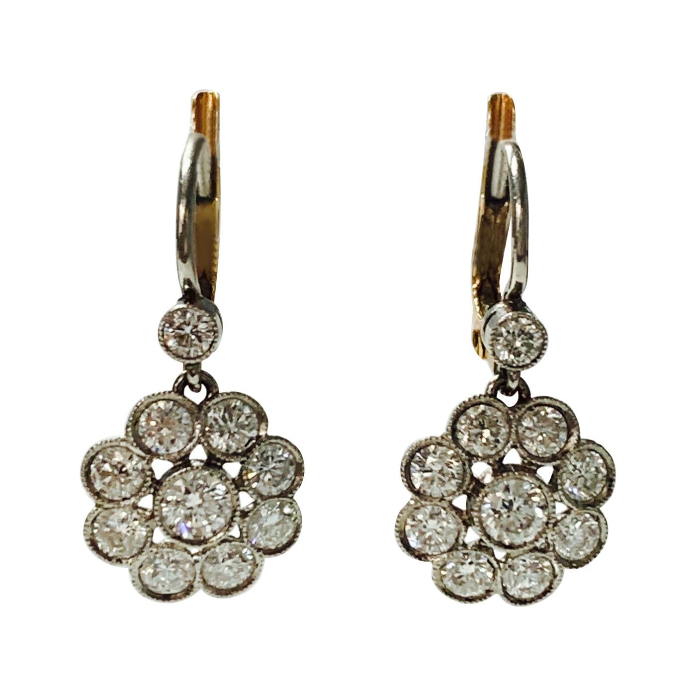 Diamond Dangle Earring in Platinum and 18k Gold For Sale