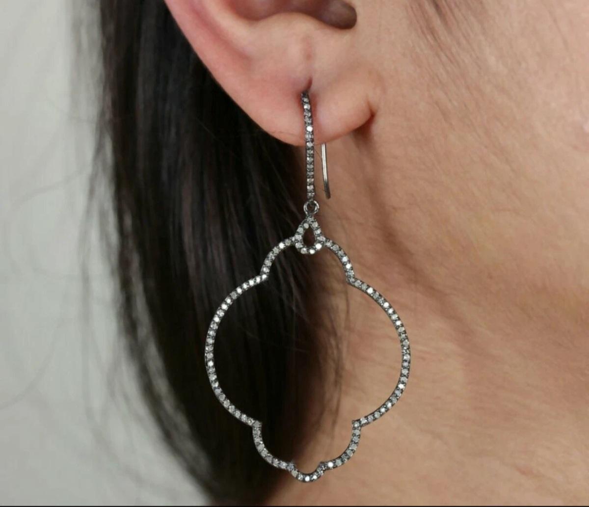 Boucles d'oreilles pendantes en diamant style victorien 925 argent sterling Findings Jewelry Findings Gift en vente 1