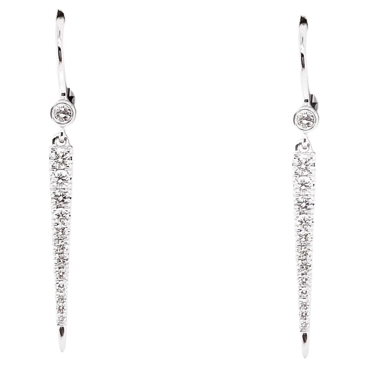 Diamond Dangle Earring w Line Design in 14K White Gold w .33 Carat Diamonds For Sale