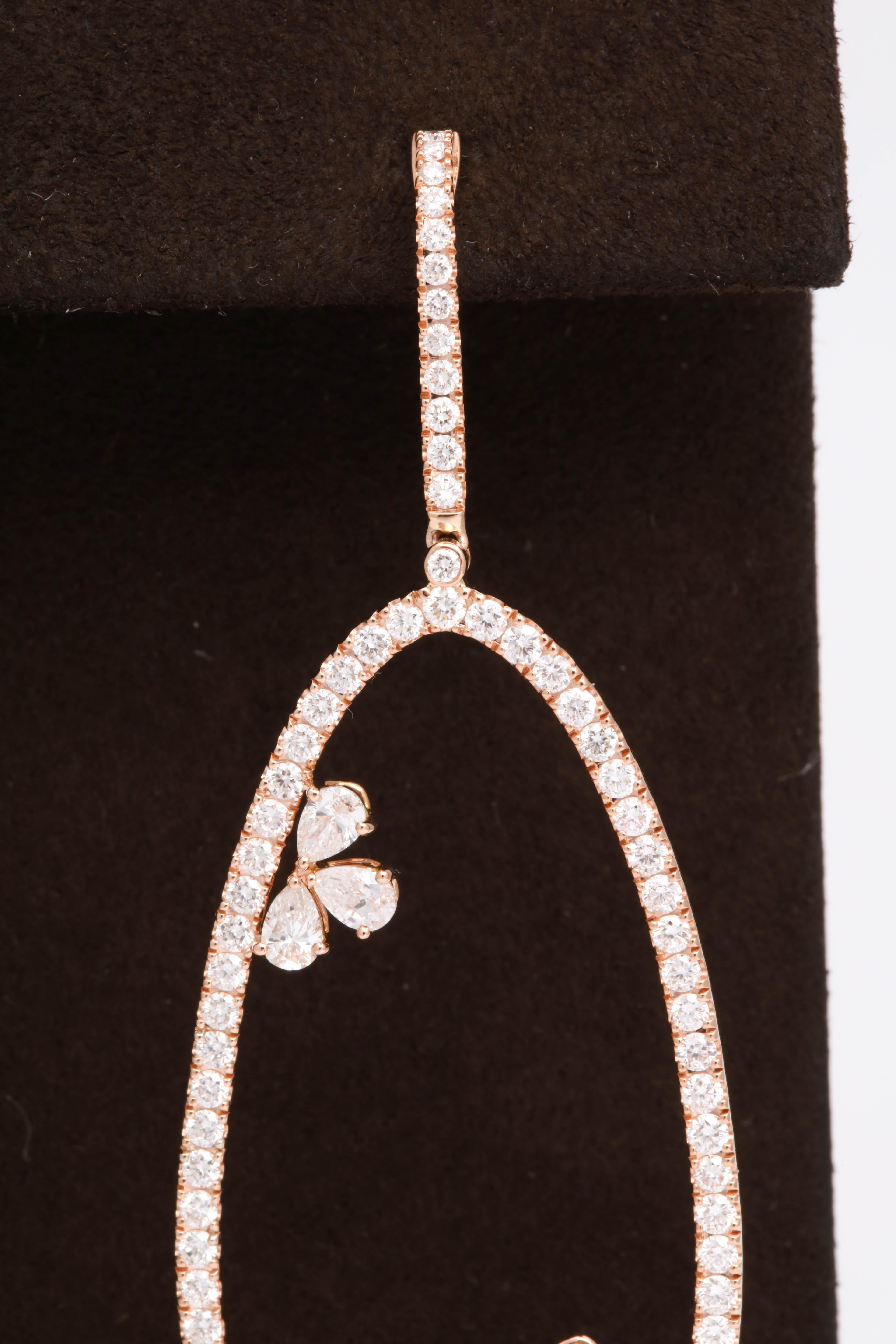 Women's Diamond Dangle Earring with Flowers Rose Gold