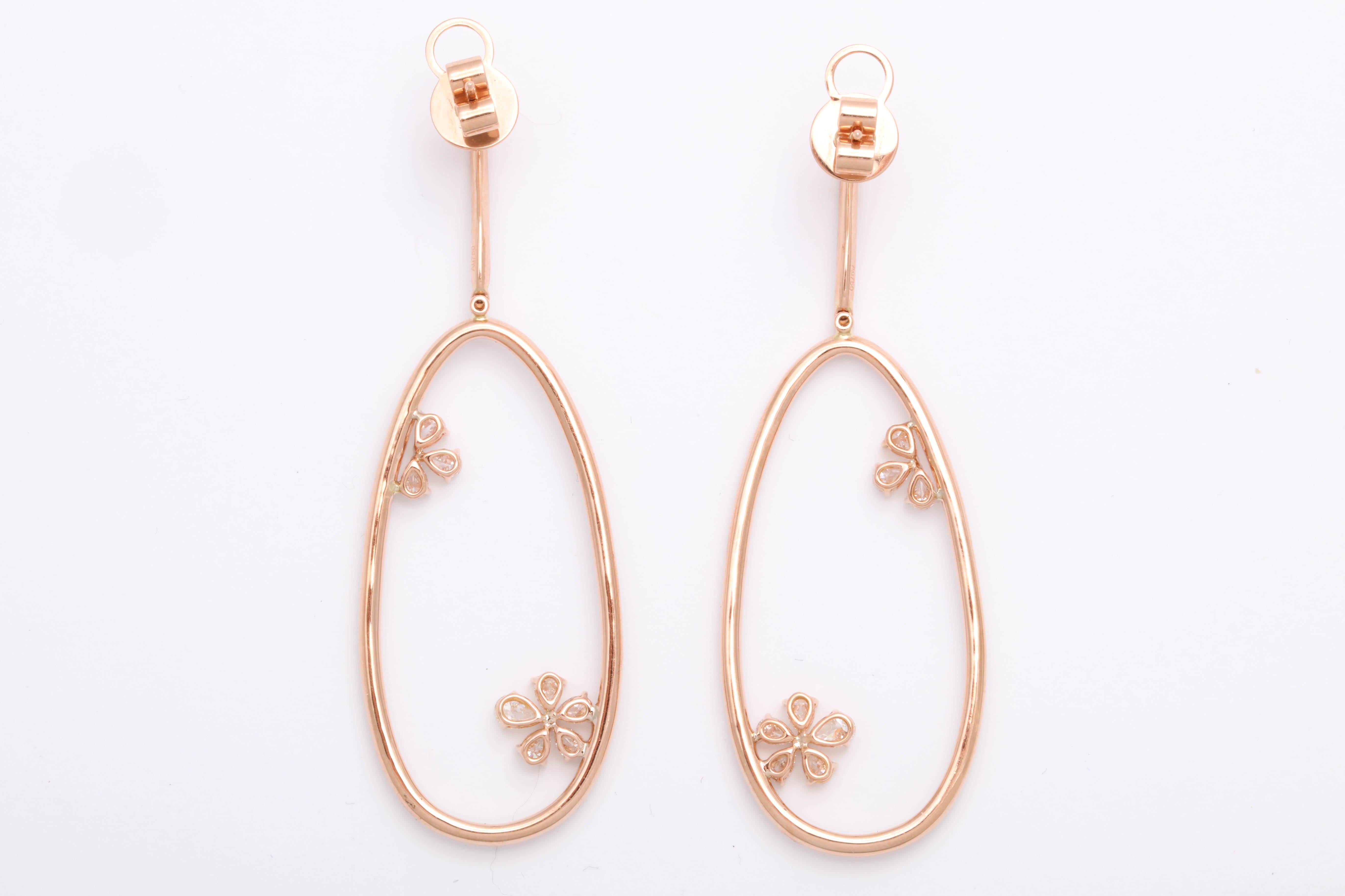 Diamond Dangle Earring with Flowers Rose Gold 5