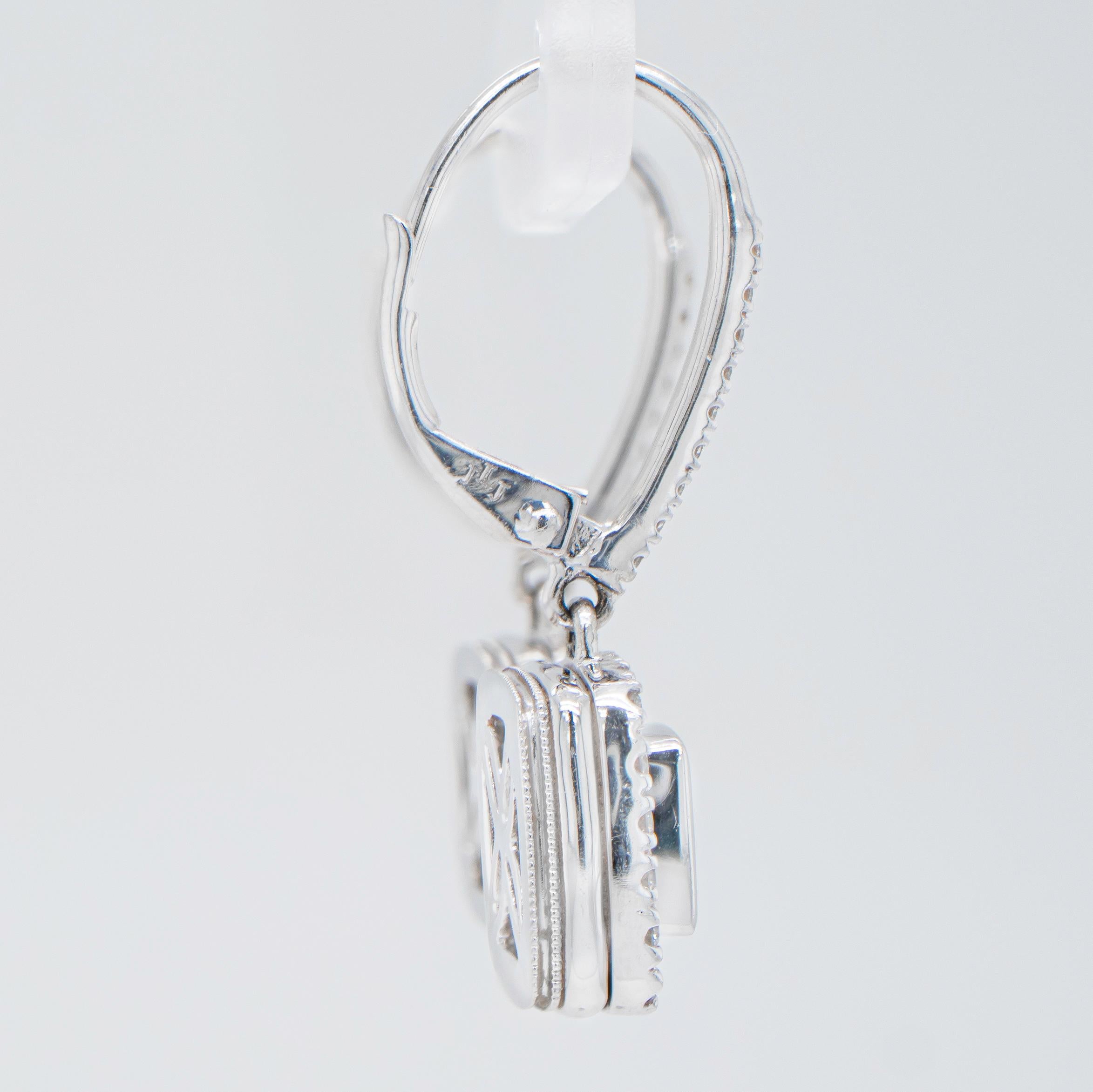 Diamond Dangle Earrings 1.02 Carats 14K White Gold For Sale 2