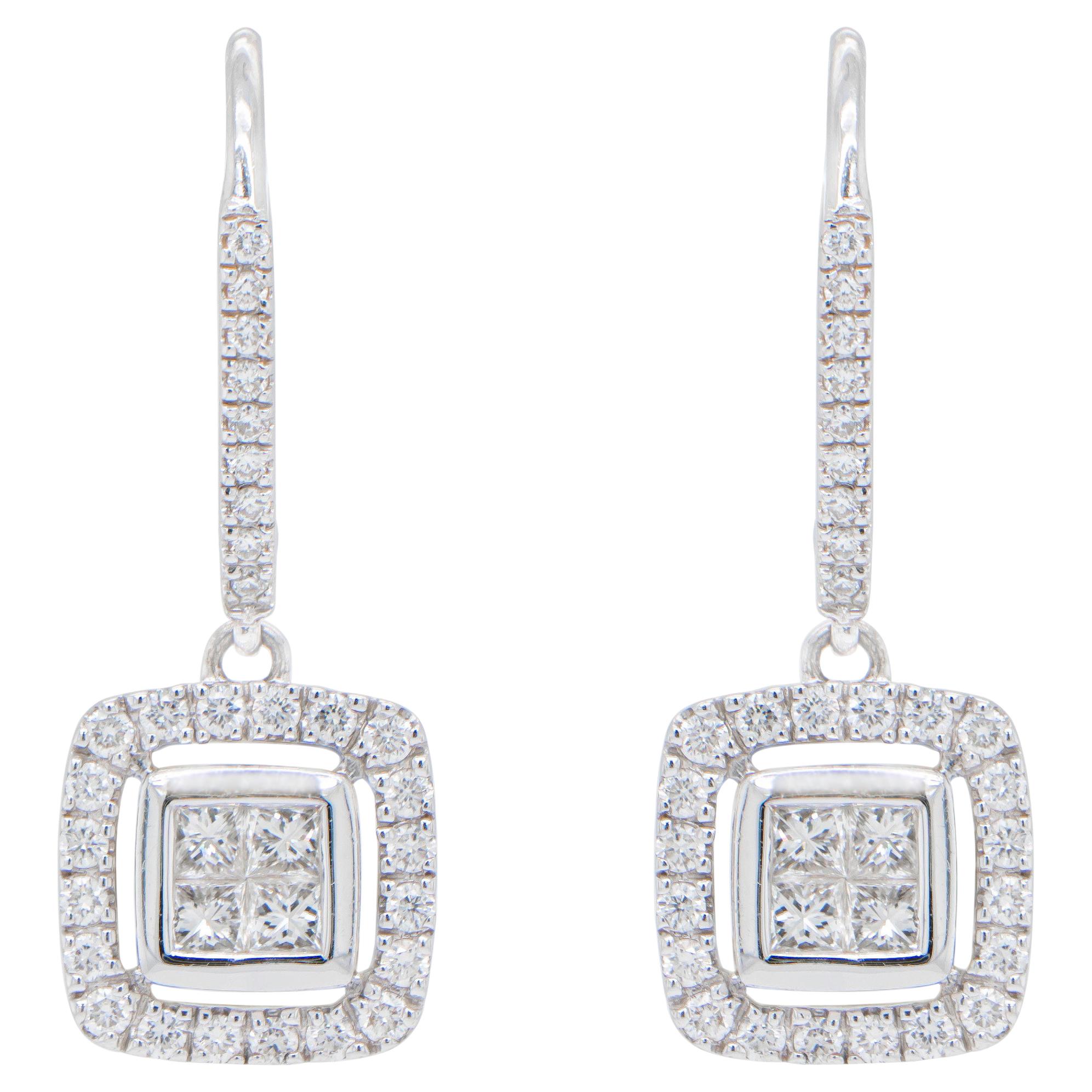 Boucles d'oreilles pendantes en or blanc 14 carats avec diamants 1,02 carat