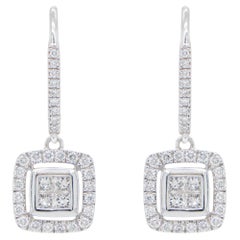 Boucles d'oreilles pendantes en or blanc 14 carats avec diamants 1,02 carat