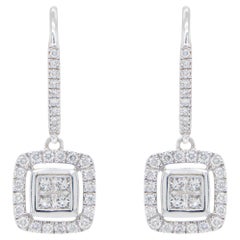 Diamond Dangle Earrings 1.02 Carats 14k White Gold