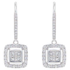 Diamond Dangle Earrings 1.02 Carats 14K White Gold