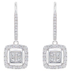 Boucles d'oreilles pendantes en or blanc 14 carats avec diamants 1,02 carat