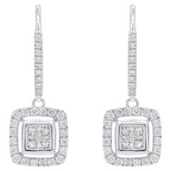 Diamond Dangle Earrings 1.02 Carats 14K White Gold