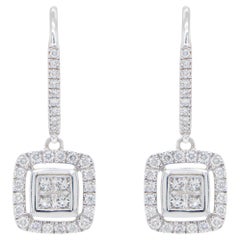 Boucles d'oreilles pendantes en or blanc 14 carats avec diamants 1,02 carat