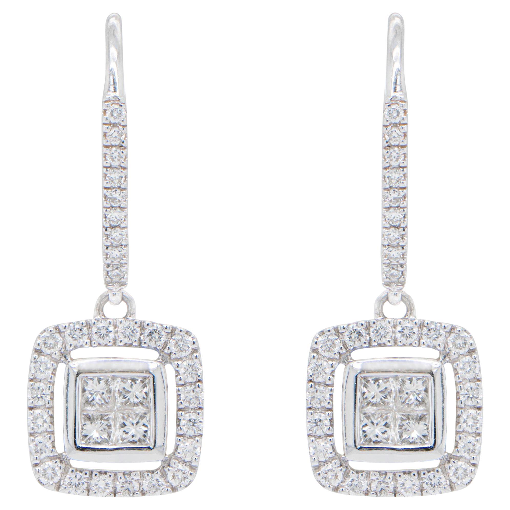 Diamond Dangle Earrings 1.02 Carats 14K White Gold