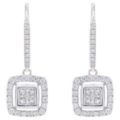 Boucles d'oreilles pendantes en or blanc 14 carats avec diamants 1,02 carat