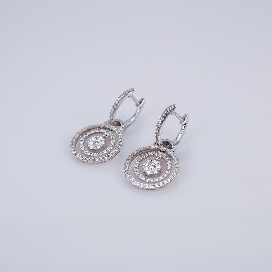 Modern Diamond Dangle Earrings 18 Karat White Gold For Sale