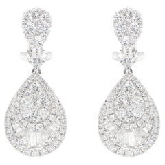 Boucles d'oreilles pendantes en diamant 3 carats or blanc 18K