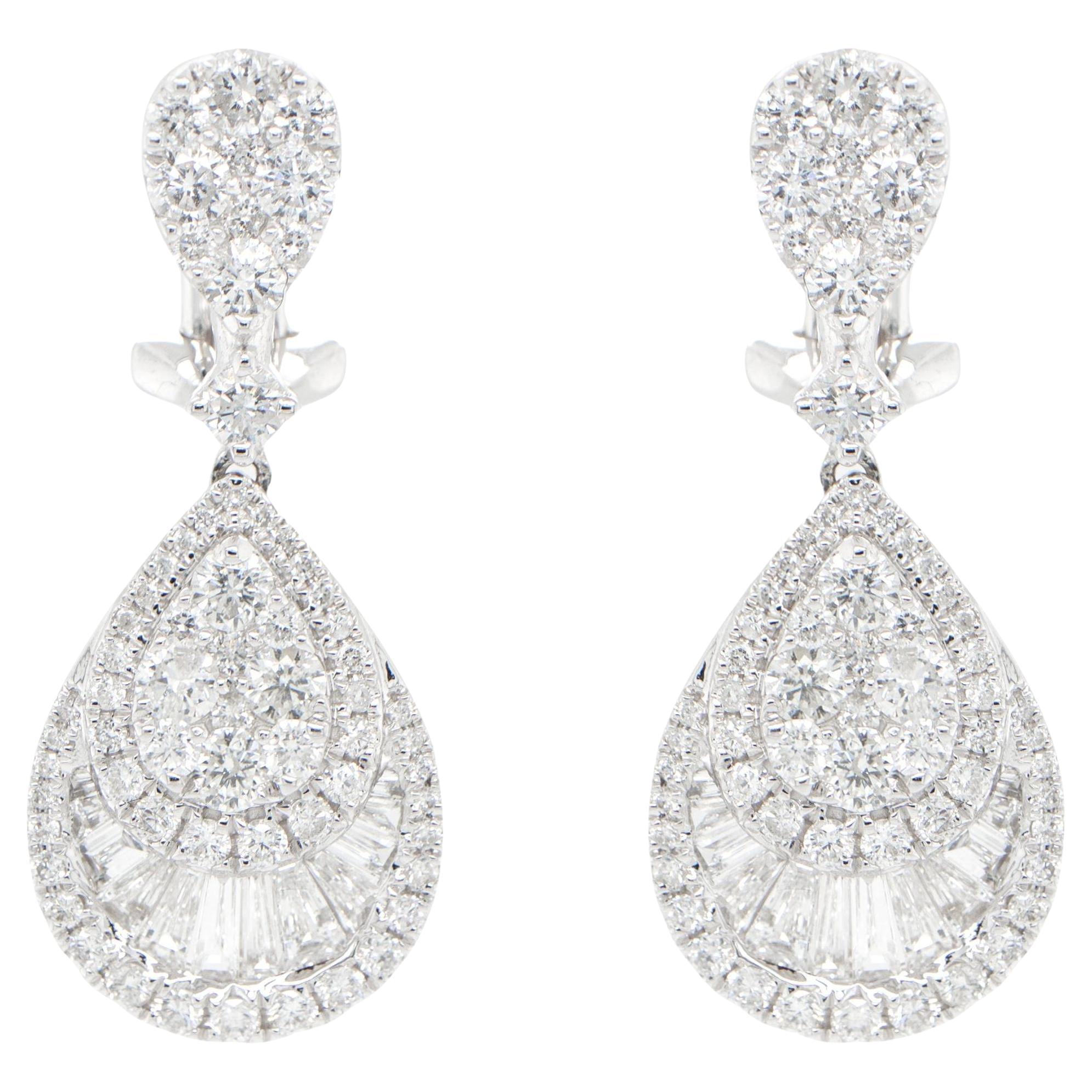 Diamond Dangle Earrings 3 Carats 18K White Gold