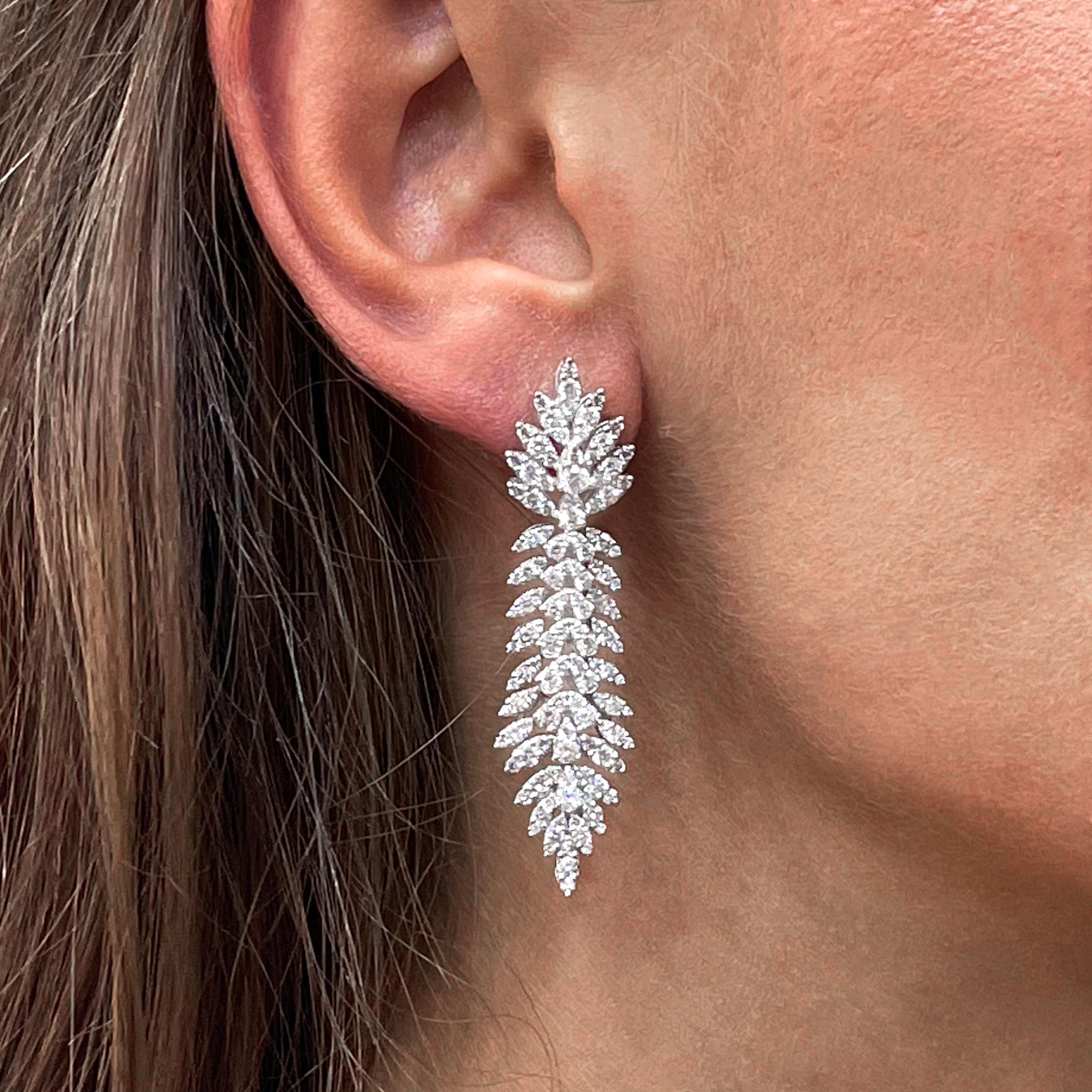 Contemporary Diamond Dangle Earrings 5.04 Carats 18K White Gold