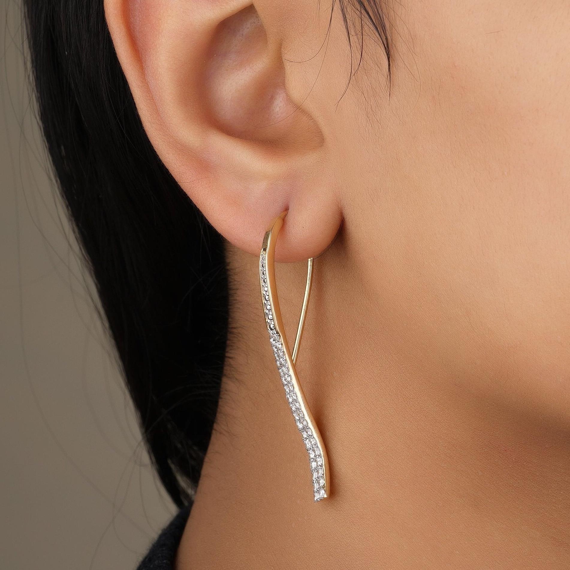 Pendientes colgantes de diamantes en oro macizo de 14k (certificado) Art Decó en venta