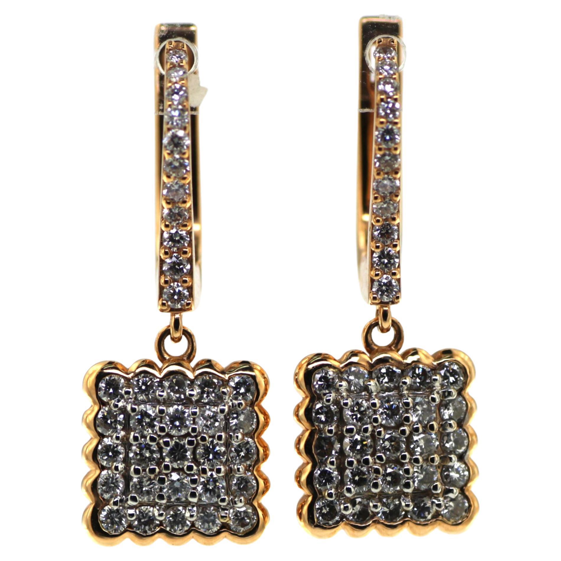 Diamond Dangle Earrings in 18 Karat Rose Gold For Sale