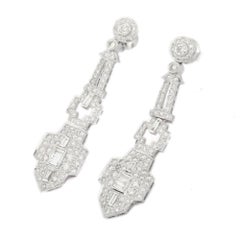 Exquisite Art Deco Diamond Dangle Earrings in 18k White Gold