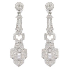 Exquisite Art Deco Diamond Dangle Earrings in 18k White Gold