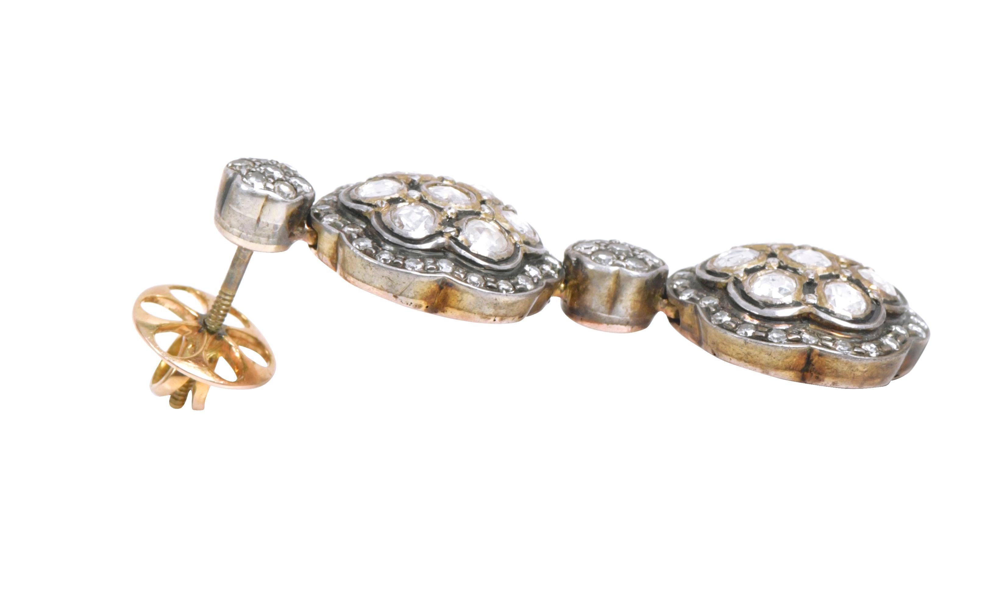 Uncut Diamond Dangle Earrings in Victorian Style For Sale