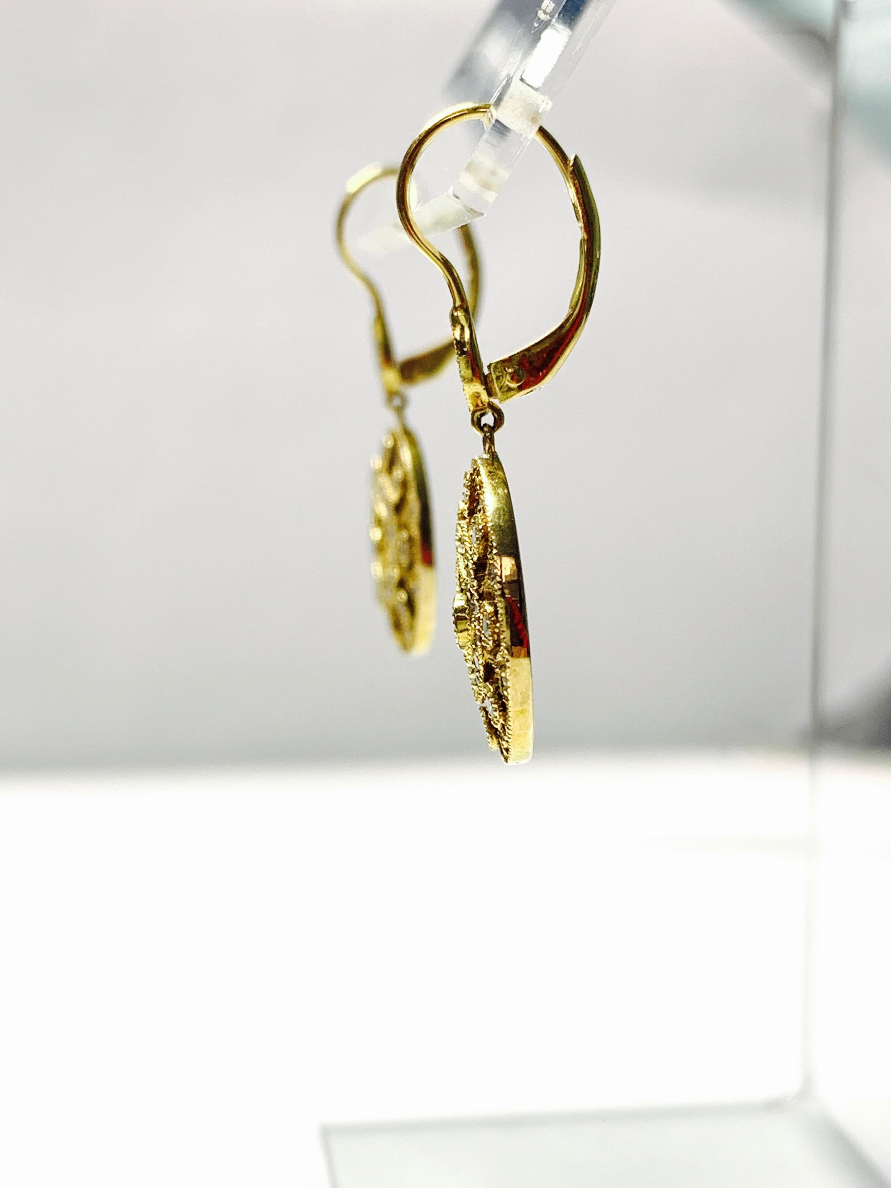Diamond Dangle Earrings in Yellow Gold For Sale 4