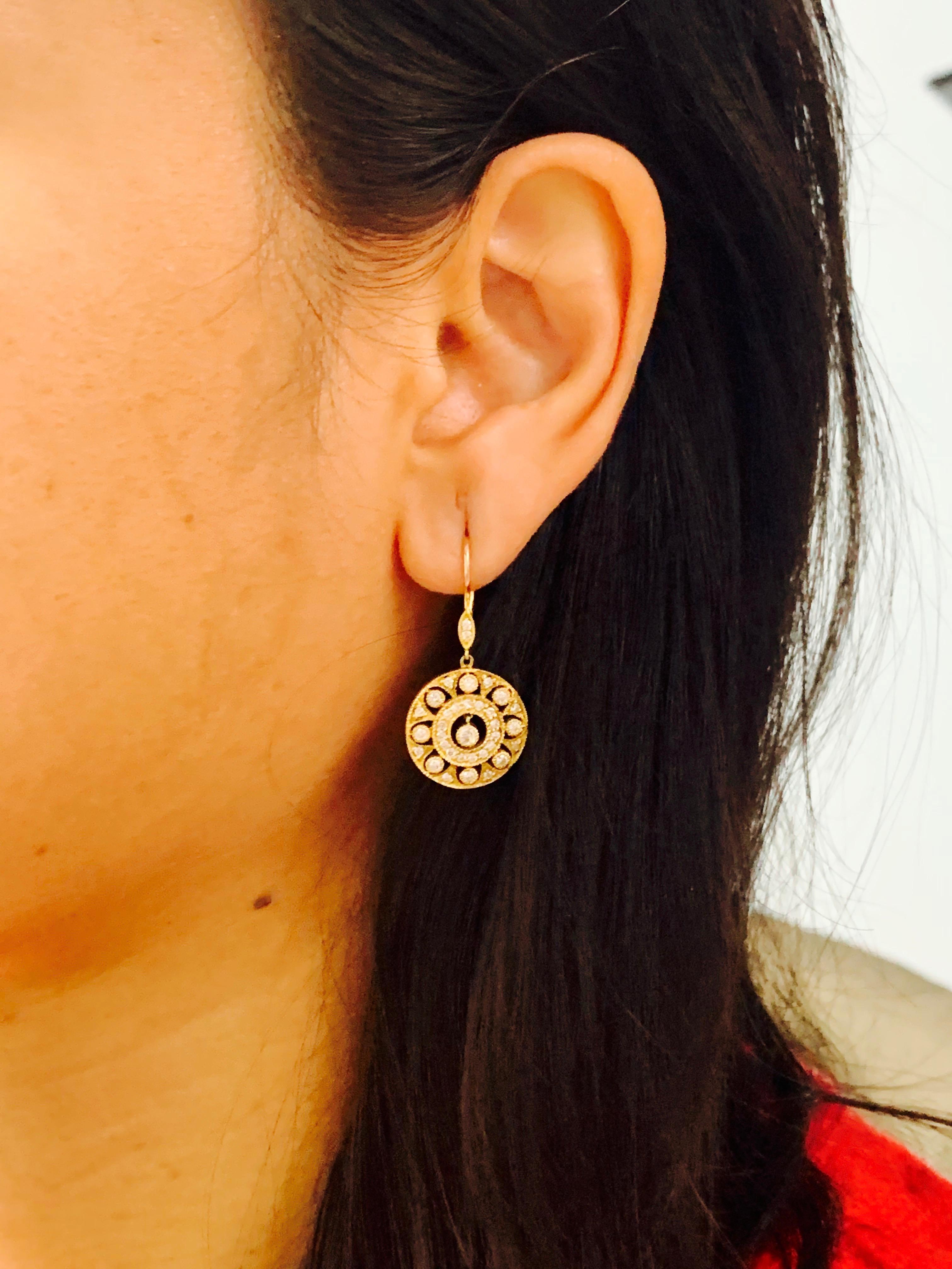 Diamond Dangle Earrings in Yellow Gold For Sale 5