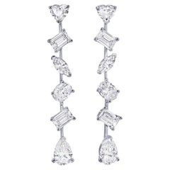 Pendientes colgantes de diamantes mixtos talla fantasía 3,6 quilates totales Oro blanco de 18 quilates