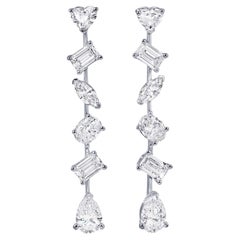 Diamond Dangle Earrings Mixed Fancy Cut 3.6 Carats Total 18K White Gold