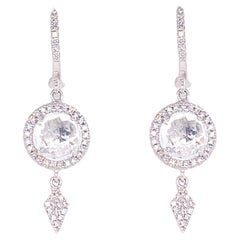 Diamond Dangle Earrings, Round White Topaz, Lever-Back Clasp White Gold 65 Diamo