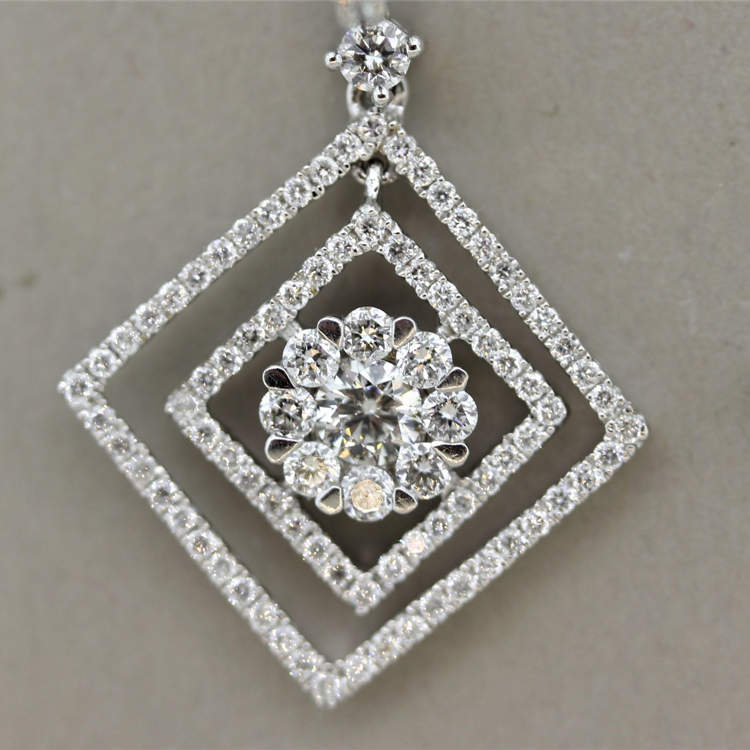 Round Cut Diamond Dangle Gold Drop Earrings For Sale
