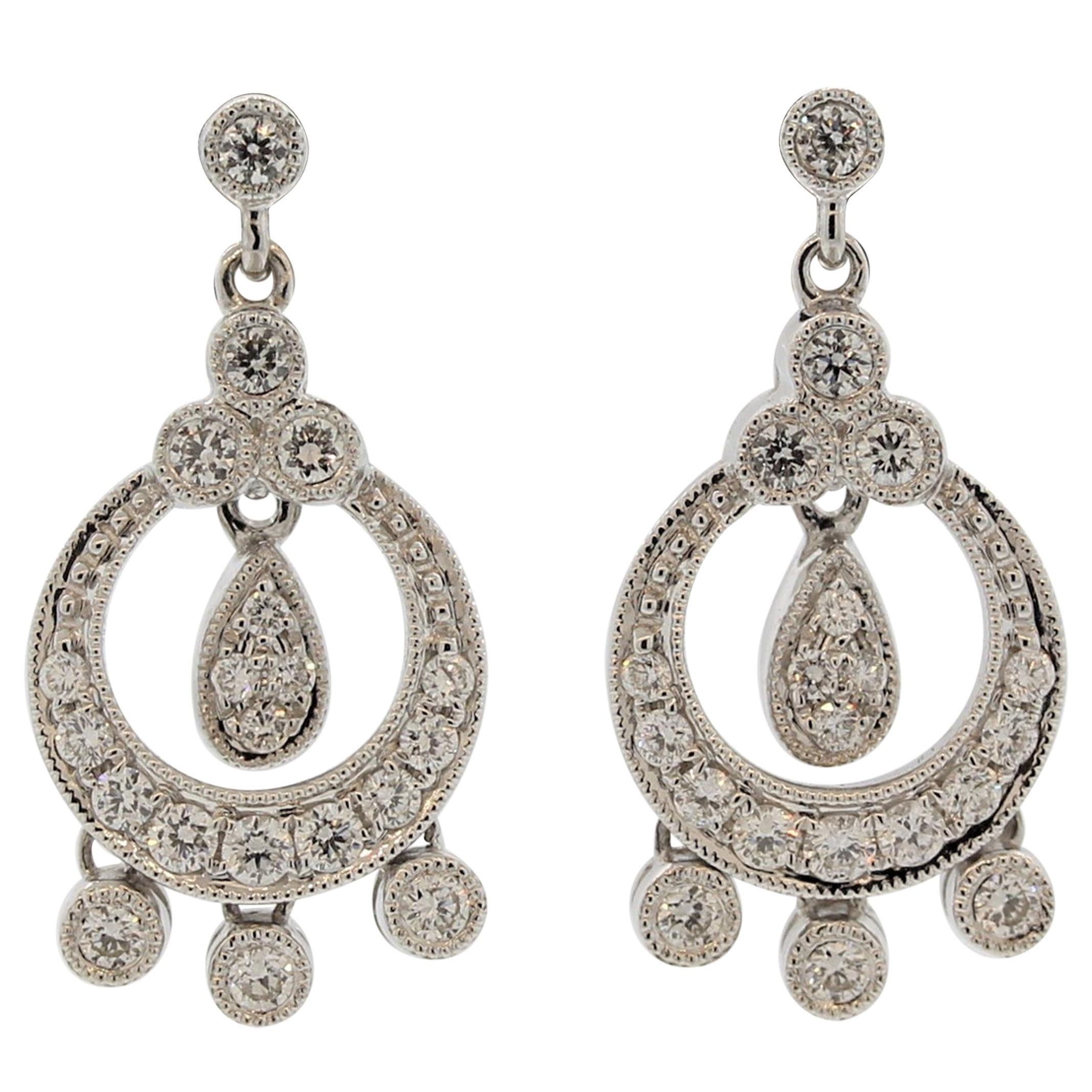 Diamond Dangle Gold Drop Earrings For Sale