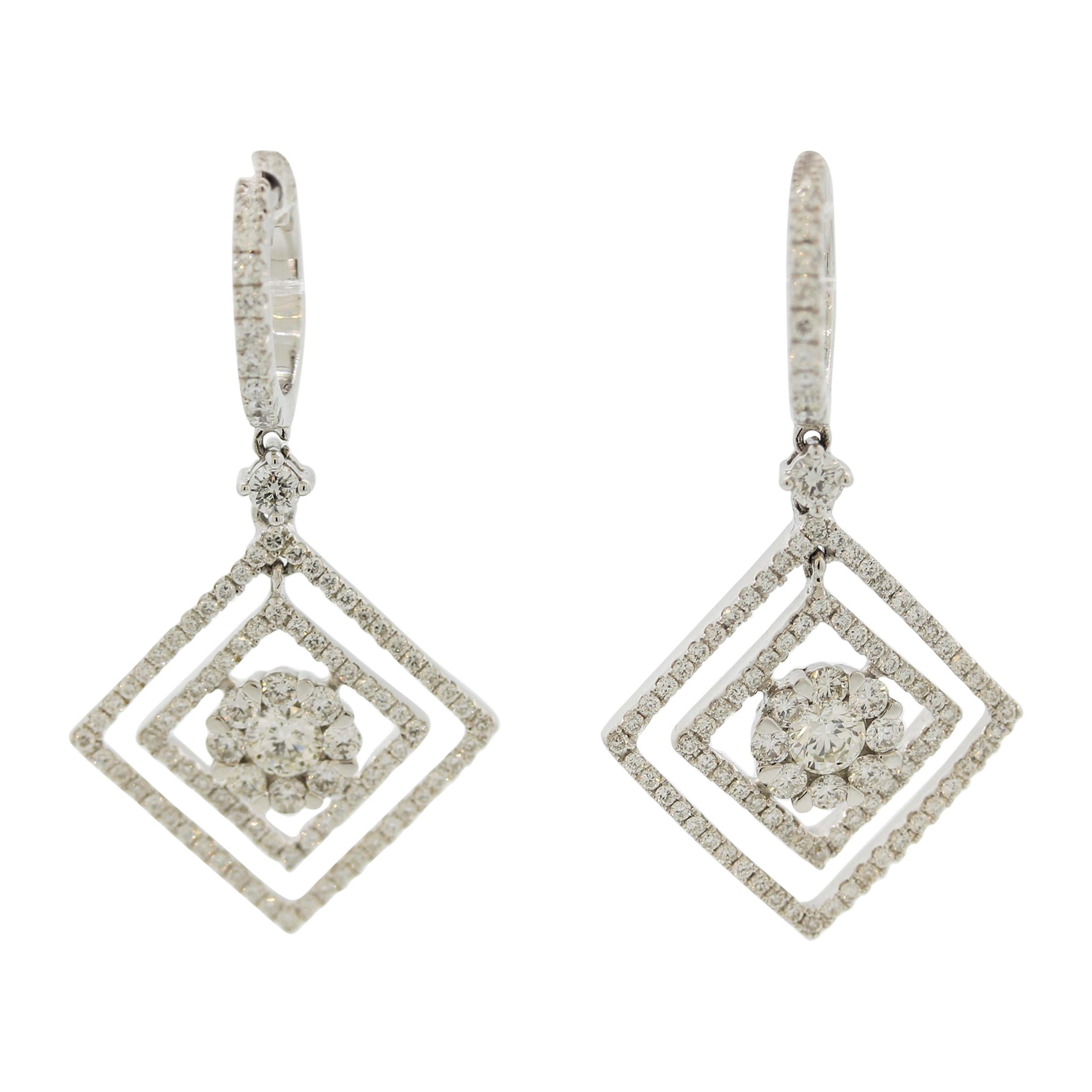 Diamond Dangle Gold Drop Earrings For Sale