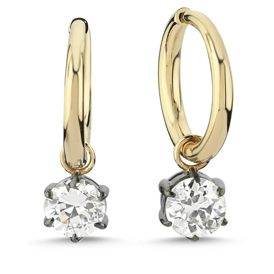 Round Cut Diamond Dangle Hoop Earrings