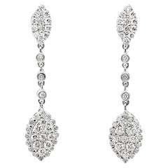 Orecchini con diamanti pendenti a forma di marquise e tondo in oro bianco 18 carati