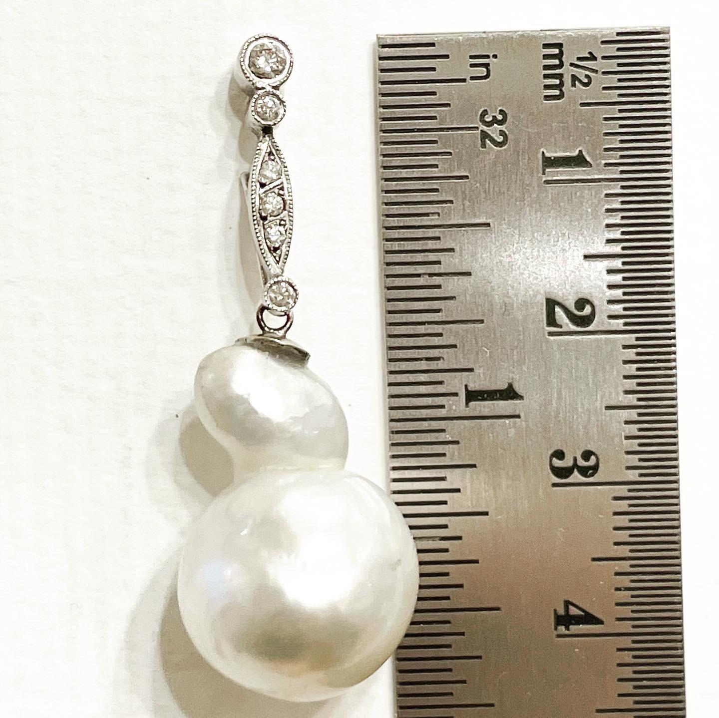 Diamond Dangle Removable South Sea Baroque Pearl Stud 18k White Gold Earrings For Sale 7