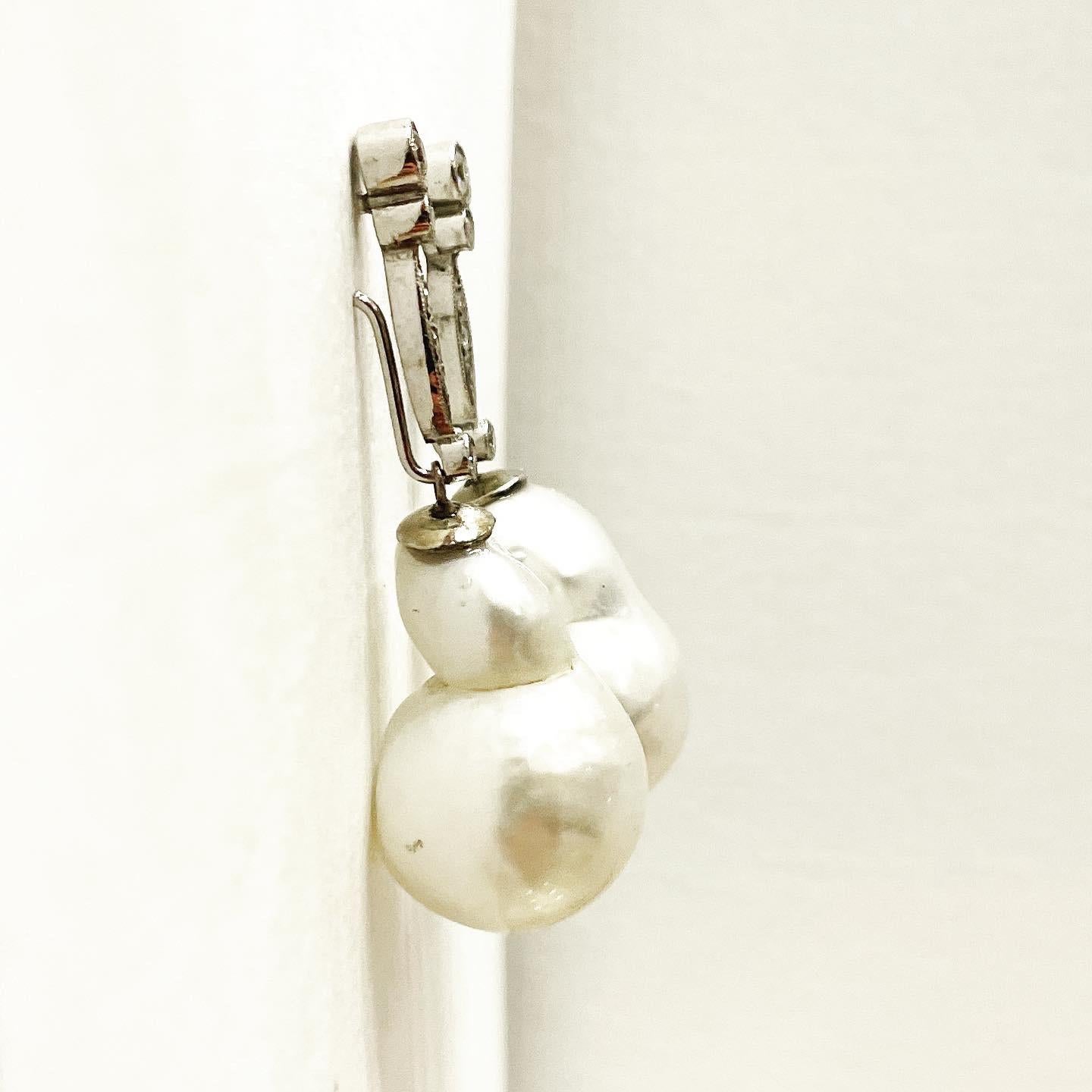 Modern Diamond Dangle Removable South Sea Baroque Pearl Stud 18k White Gold Earrings For Sale