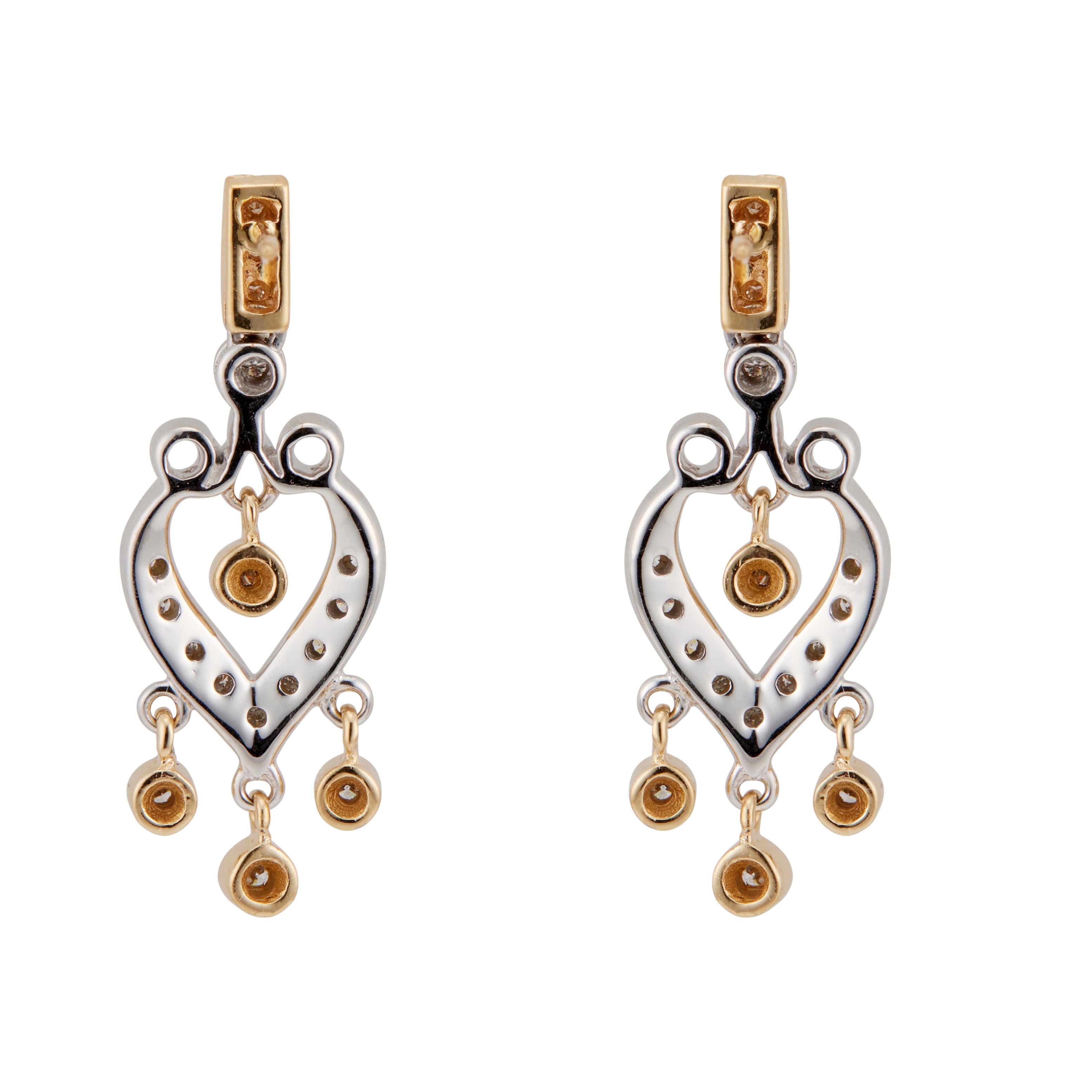 Women's Diamond Dangle Two-Tone Gold Dangle Earrings For Sale