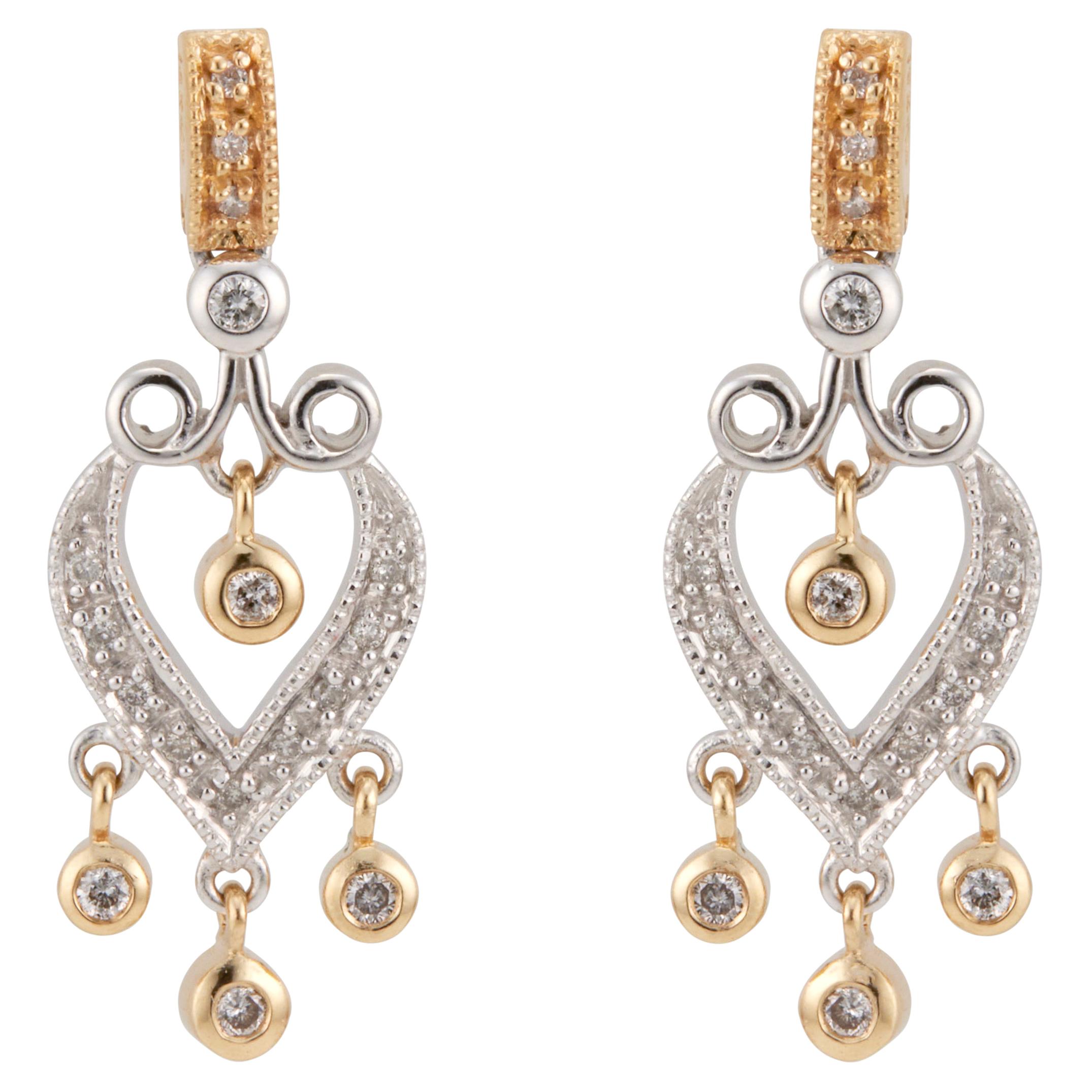 Diamond Dangle Two-Tone Gold Dangle Earrings For Sale